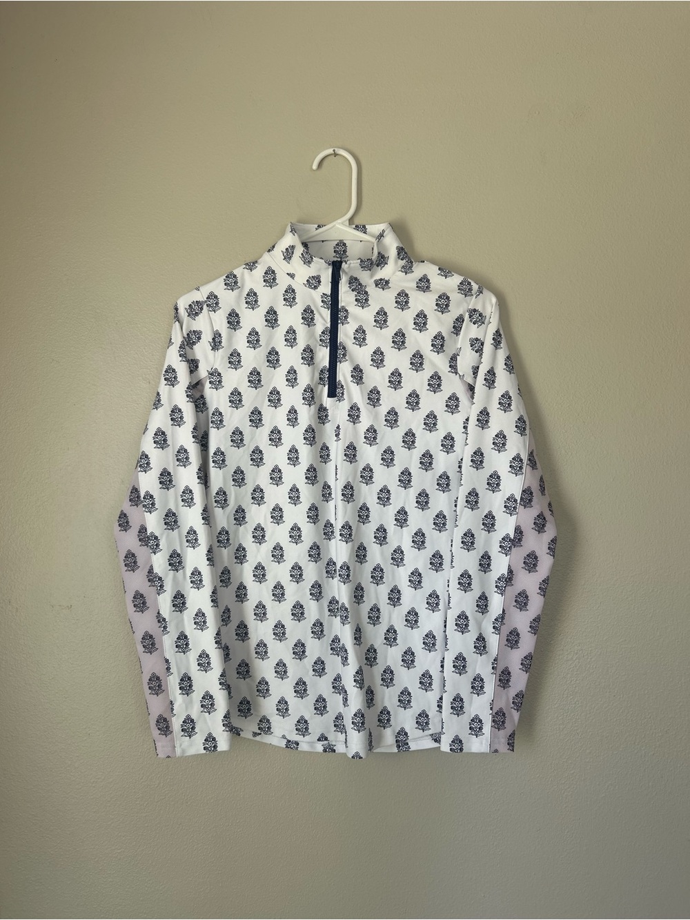 SMITH White Half-Zip Pullover with Navy Floral Print